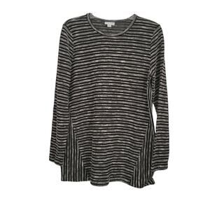 J Jill Women Sheer Sexy Design Black Med Knit Top Striped Long Sleeved Versatile